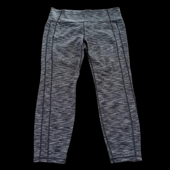 Athleta Size XL Black Power Up Space Dye Cropped Leggings Workout Tights Running - Picture 1 of 8